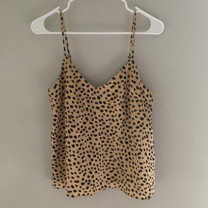 Leopard Cheetah Silky Satin Adjustable Spaghetti Strap Tank Top w/ Slight V Neck